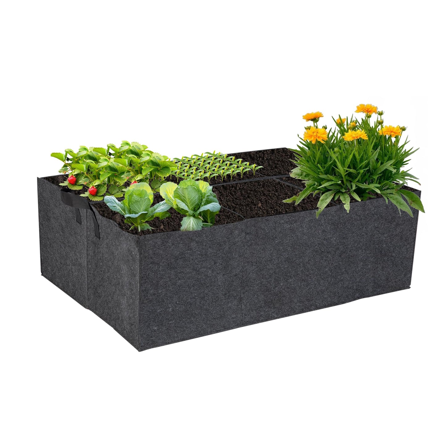 FVOTNW 1-Pack 6 Grids Fabric Grow Bags, 3x2x1ft Thickened 400G Nonwoven Fabric Raised Garden Beds with Handles - Indoor Outdoor Planters for Vegetables, Herbs, Flowers