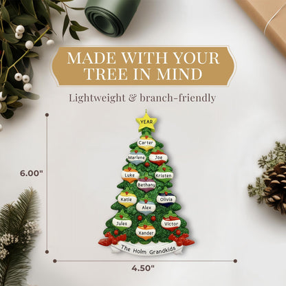 Personalized Large Family of 12 Ornament 2025 | Free 24h Customization | Christmas Ornaments for Tree | Custom Gift Wrapped Green Glitter Keepsake for Twelve Persons