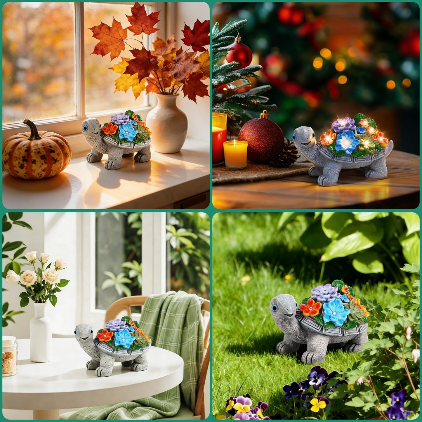 Linkax Solar Garden Decor for Outside Yard Decoration Outdoor Home Patio, House Warming Gifts New Home, Birthday Gifts for Women Mom Grandma, Turtle Statues with Succulent and 7 LED Lights