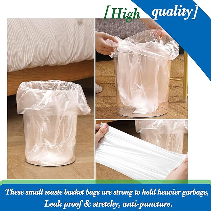 Hommaly 6-7 Gallon 90 pcs Small Clear Trash Bags Strong Clear Garbage Bags