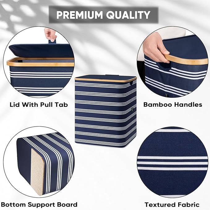 BALEINE Laundry Hamper with Lid, Tall Laundry Baskets with Bamboo Pull Handles