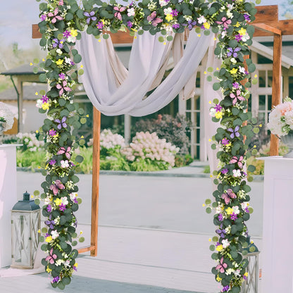 Waipfaru 2Pcs Eucalyptus Garland with Daisy 3D Butterfly, Green Garland with Flowers, 5.9FT Artificial Faux Eucalyptus Leaves Vines for Table Mantle Home Wedding Party Indoor Outdoor Decor