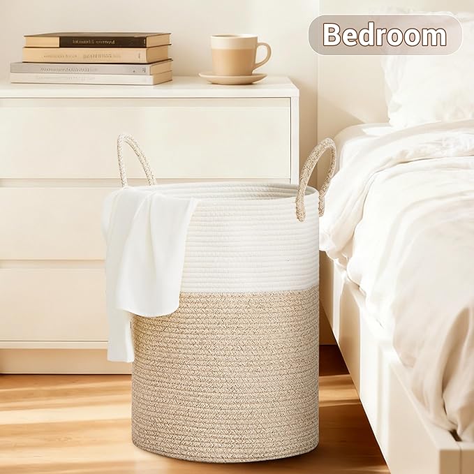 Tall Laundry Basket with Handles, 58L Portable Dirty Clothes Hamper, Boho