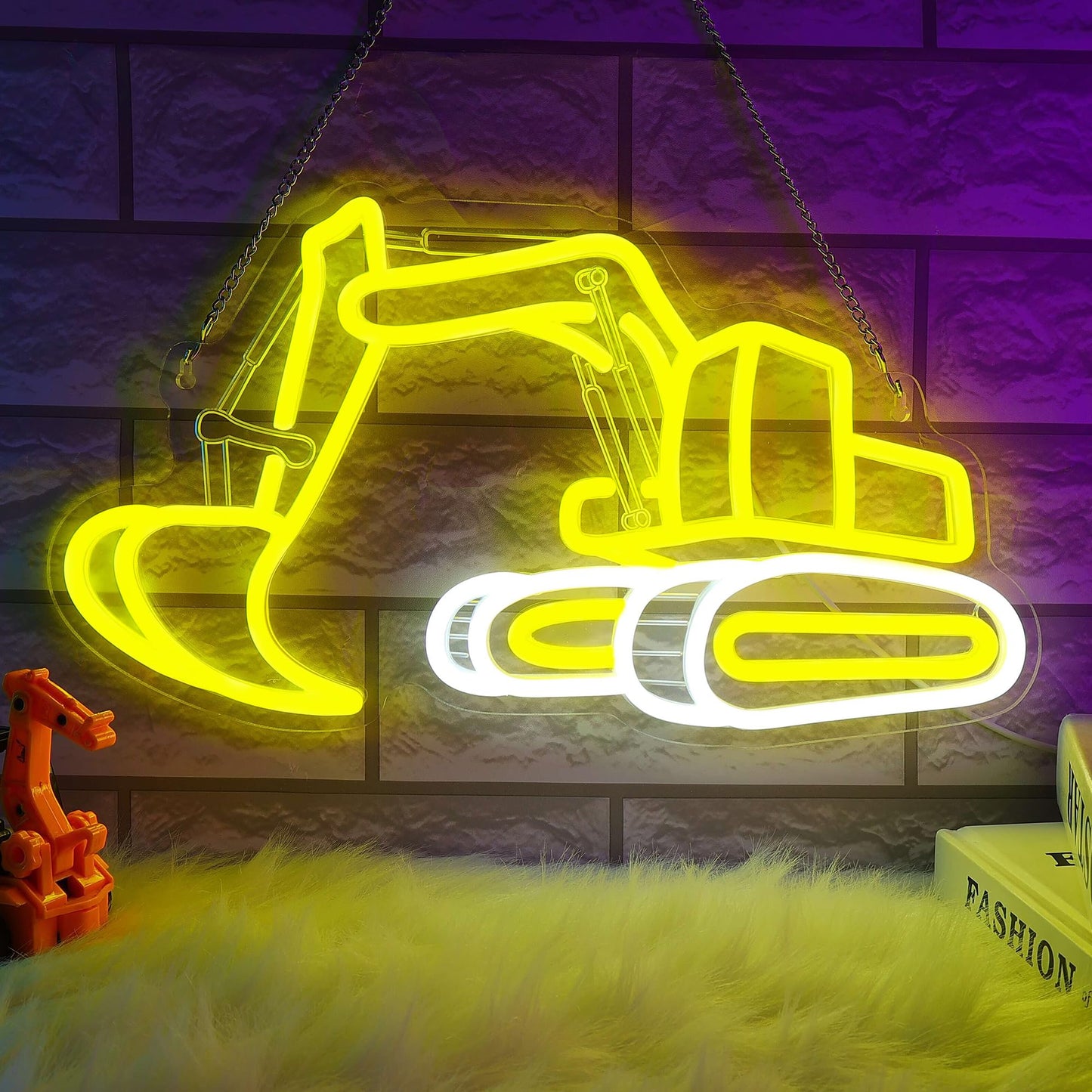 Excavator Neon Signs for Wall Decor, Digger Neon Lights for Bedroom, Neon Wall Light Suitable for Living Office Game Room Christmas Excavator Toy Gift - 5V USB Power with Hanging Chain Hooks