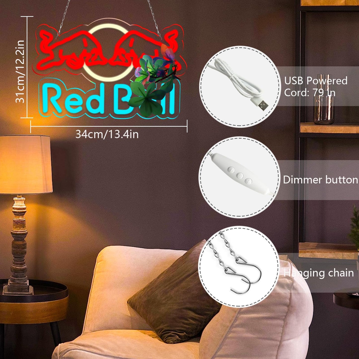 RUIDU Drinks Neon Signs for Wall Decor Neon Lights for Bedroom Led Signs Suitable for Dormitory Man Cave Christmas Gift