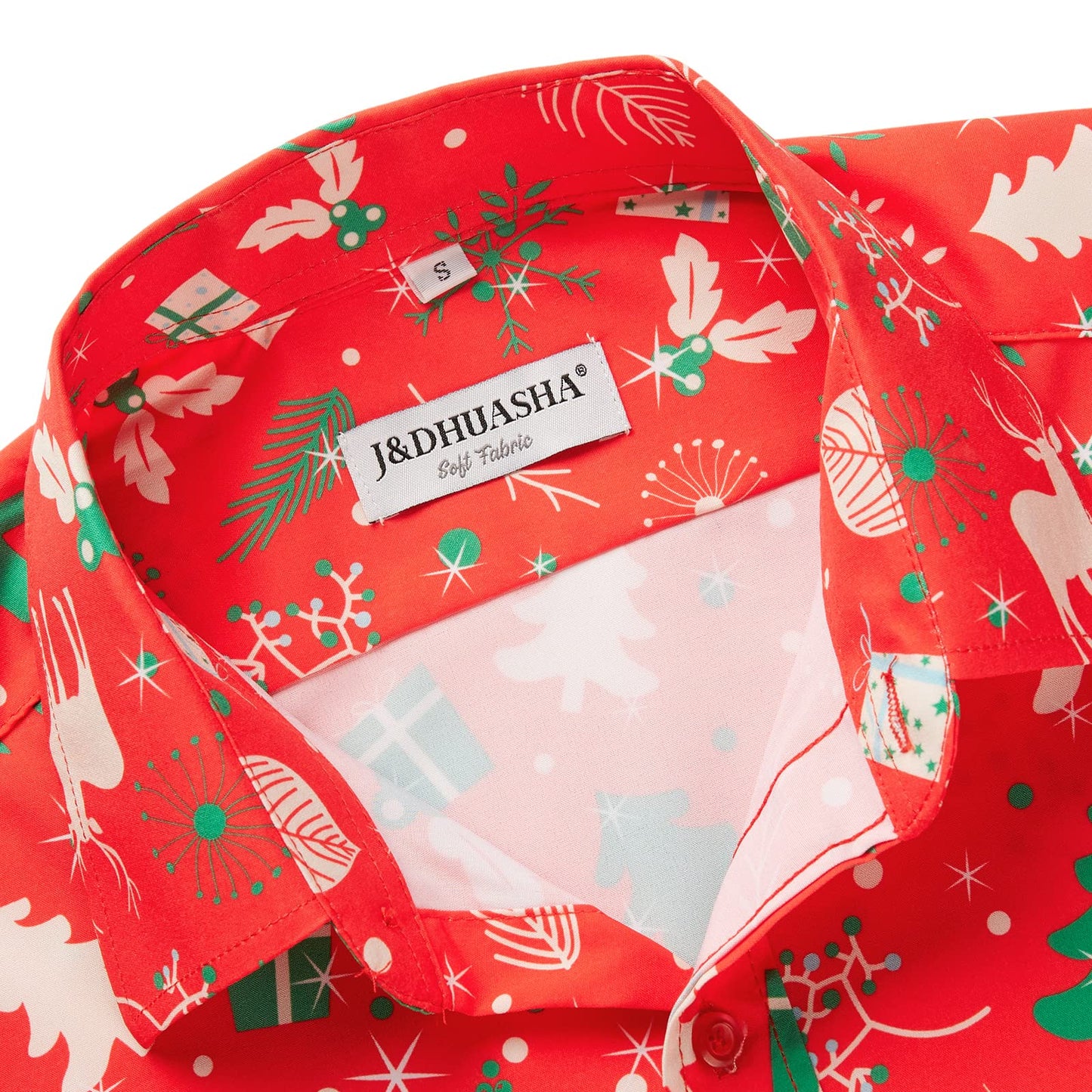 J&DHUASHA Christmas Hawaiian Shirt for Men Short Sleeve Button Down Santa Vacation Dress Shirts (Christmas Red, 3XL)