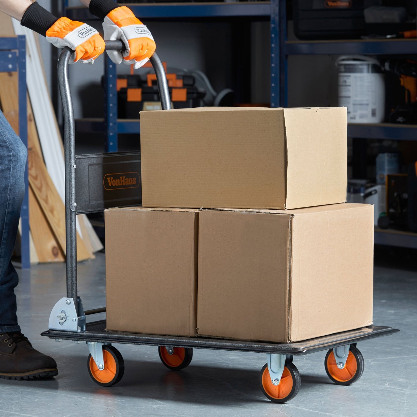 VonHaus Folding Platform Trolley 150kg Capacity - Multi-Functional Heavy Duty Platform Truck on Wheels for Easy Transportation/Heavy Lifting
