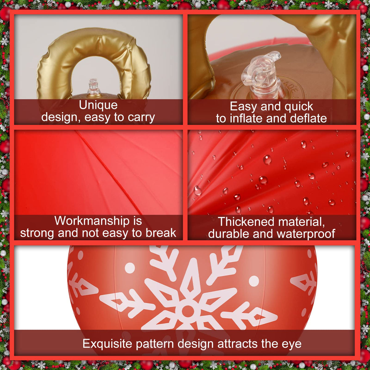 2 Pieces 32 Inch Giant PVC Inflatable Christmas Decorated Ball Ornaments Outdoor Large Xmas Blow Ball Decorations for Christmas Themed Party Ornaments(Elk Xmas Tree Style,Red)