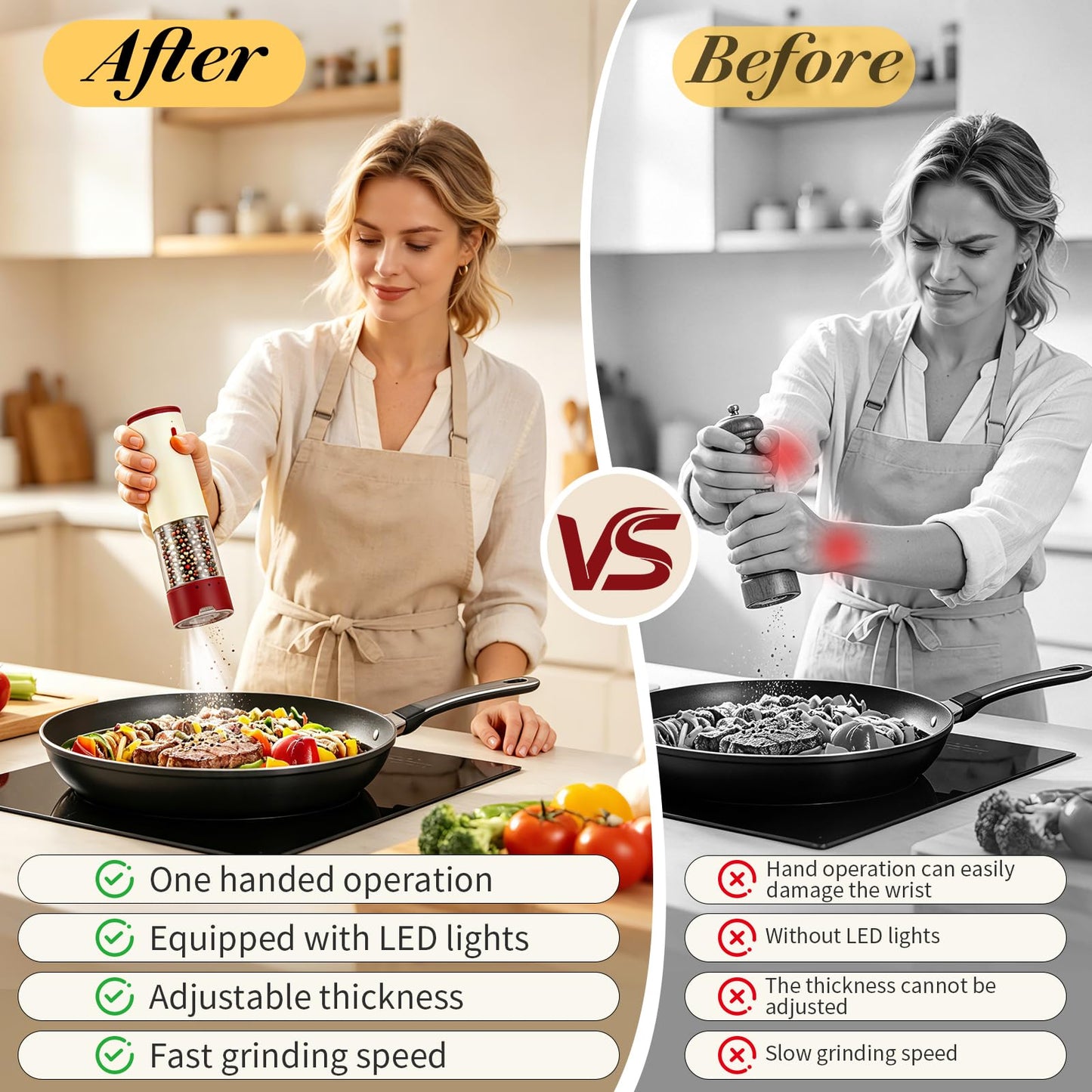 Electric Salt and Pepper Grinder Set Automatic Rechargeable Salt and Pepper Shakers Kitchen Appliances with Storage Base External Adjustable Coarseness & Upgraded Large Capacity for Mom Gifts-2 PCS
