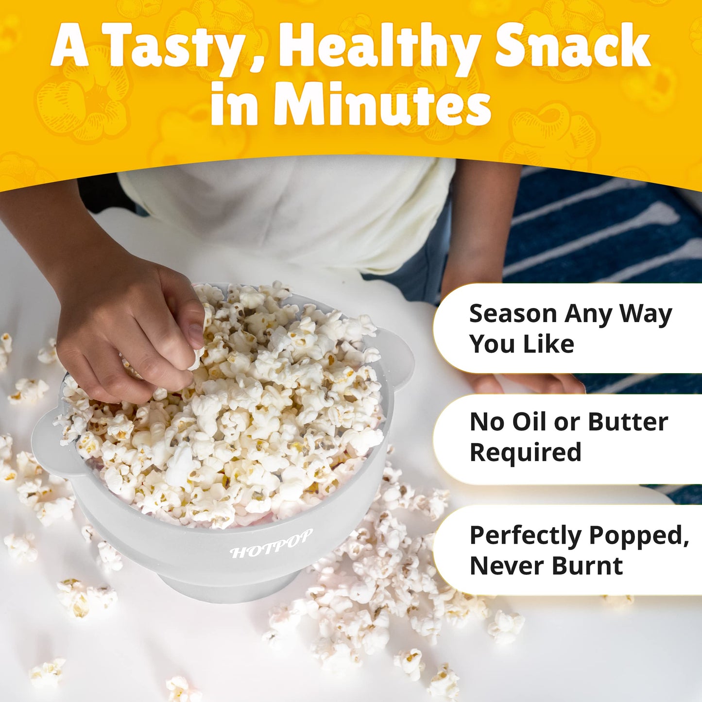The Orginal HotPop Silicone Popcorn Maker - Microwave Popcorn Popper with Handles - Collapsible Bowl, Heat-Resistant, Easy to Clean, Ideal for Family Movie Nights, 15-Cup Capacity - Red