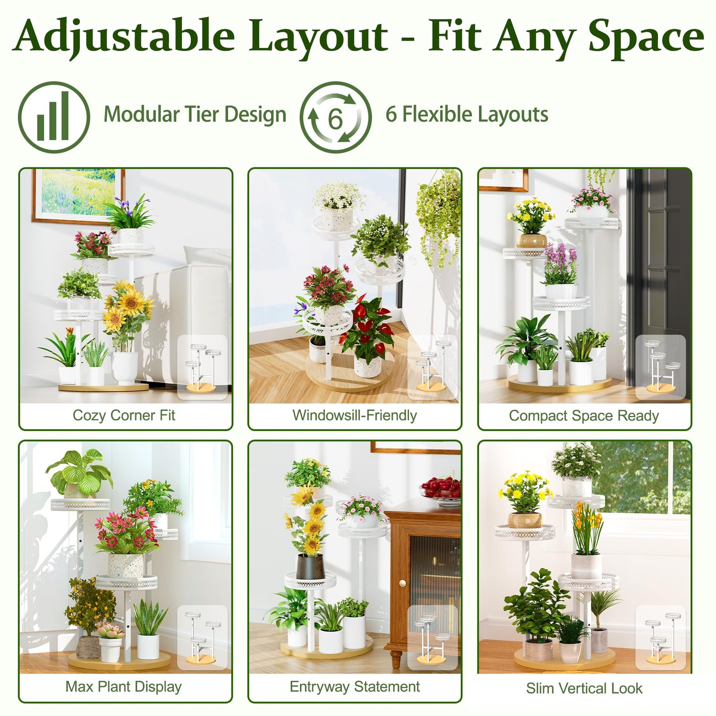 NQW Tall Plant Stand Indoor Outdoor, Corner 3 Tier Metal Flower Pot Stands,Heavy Duty Plant Shelf for Living Room Bedroom Balcony