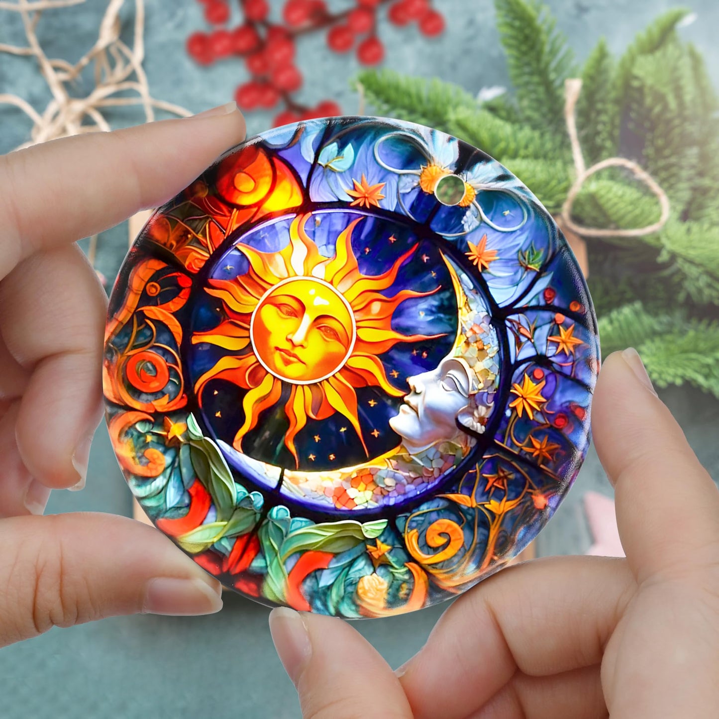 Jocidea Sun and Moon Christmas Ornaments - Bumblebee Ornaments for Tree, Holiday Keepsake Gift Exchange
