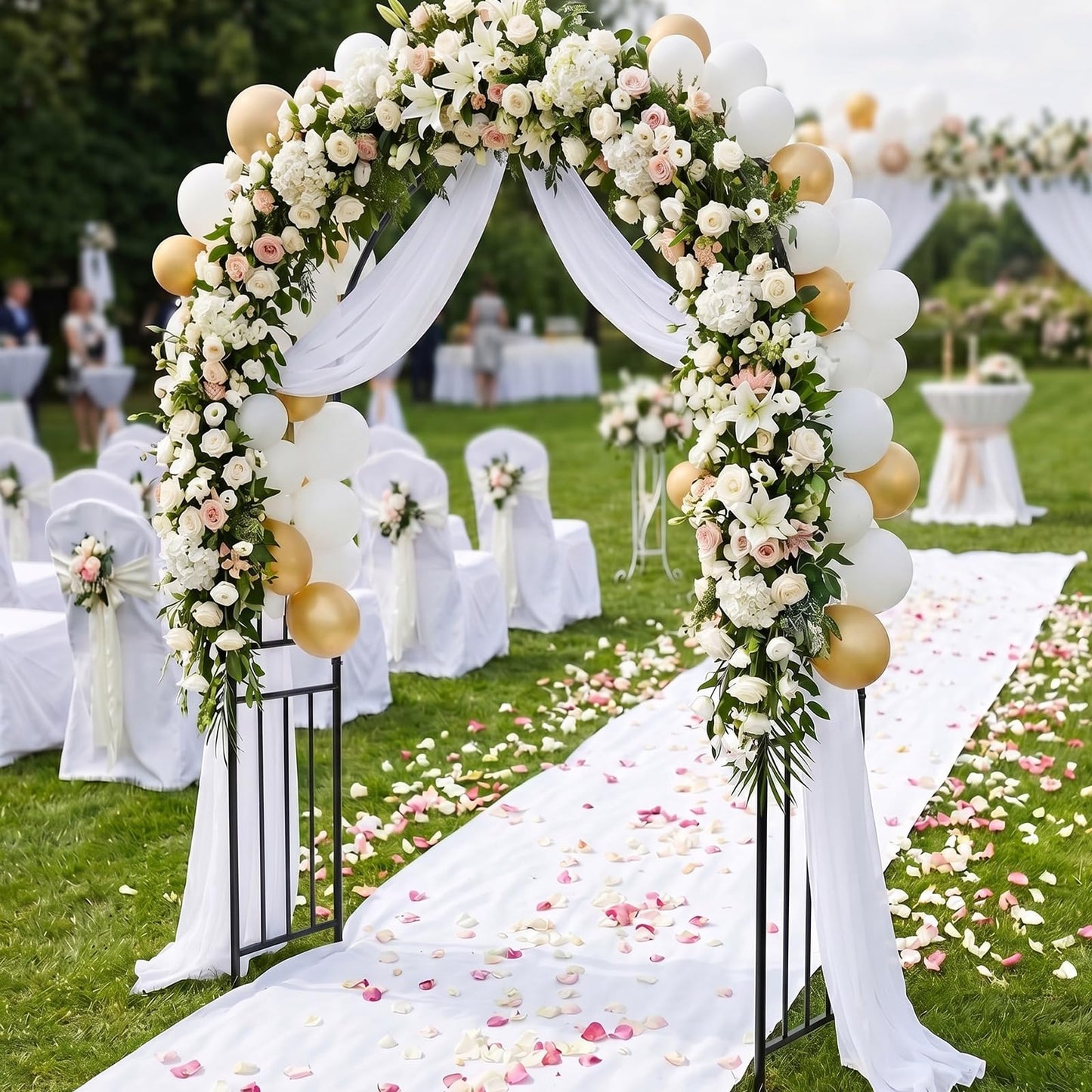 COSTWAY 7.2Ft Garden Arch Arbor Trellis for Climbing Plants, Metal Arch Frame Steel Arbor with 8 Stakes, Outdoor Archway for Wedding Bridal Party Lawn Decoration, Easy Assembly, Black (1)