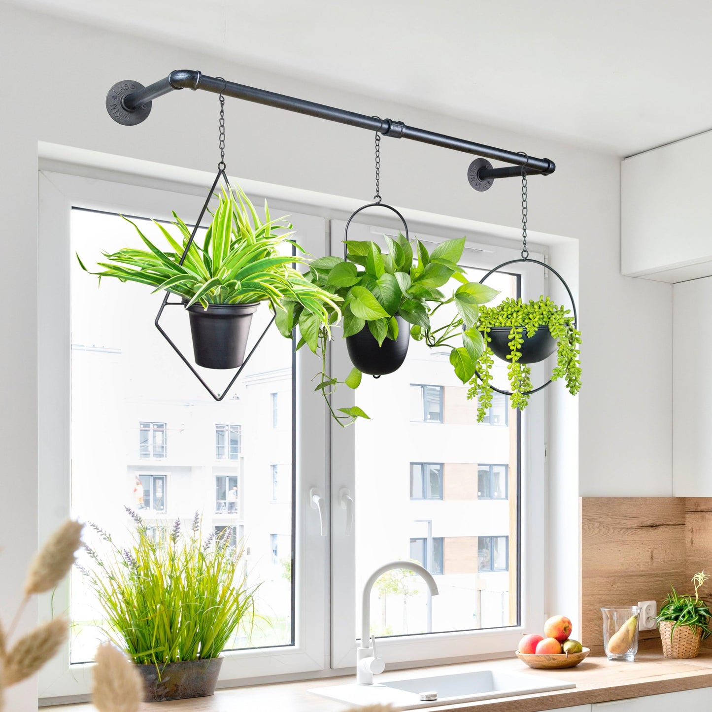 HemePaha Metal Plant Hanger Indoor with 3 Hanging Chains, 38.2 Inch Black Hanging Planters Rod for Indoor Plants, Wall Hanging Plant Holder for Window, Ceiling (Hanging Planters Not Included)