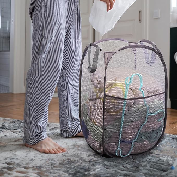 Foldable Mesh Popup Laundry Hamper, Laundry Basket Easy to Open and Fold