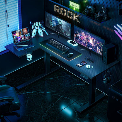 Muvai 71 Inch L Shaped Standing Desk Adjustable Height with Cable Management Tray,Gaming Electric Corner Standing Desk, Sit Stand Computer Table with Reversiable Splice Board, Black Carbon