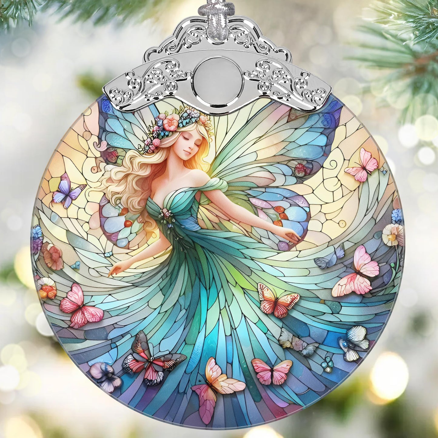 Jocidea Stained Glass Hanging Decor - Fairy Christmas Ornament - Gifts for Friends, Sisters