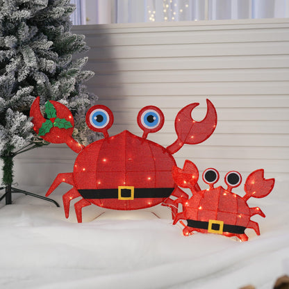 Dazzle Bright Christmas Outdoor Decorations Yard, 2 Piece Battery Operated Lighted Crab 50 LED Lights with 8 Lighting Modes, Light Up 2D Crab for Xmas Holiday Front Garden Patio Lawn Decor