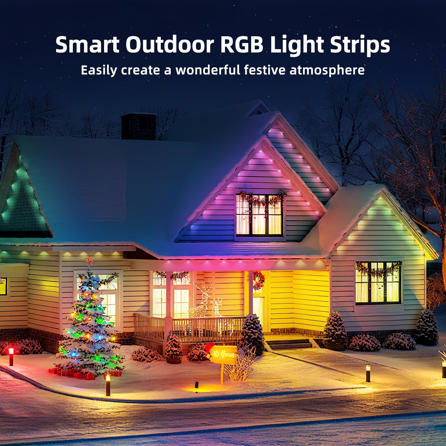 MaweMe 150FT Permanent Outdoor Lights for House,RGB LED Eaves Lights with IP67 Waterprooff, Smart App Remote Control, Music Sync, for Christmas,Daily & Holiday Party Decor