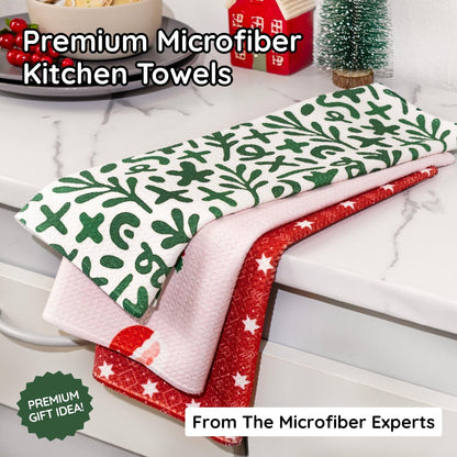 Christmas Kitchen Towels Set of 3 Ho Ho Ho – Microfiber Waffle Weave Dish Towels 16x24, Super Absorbent & Lint-Free Holiday Kitchen Towels for Drying, Cleaning & Christmas Décor