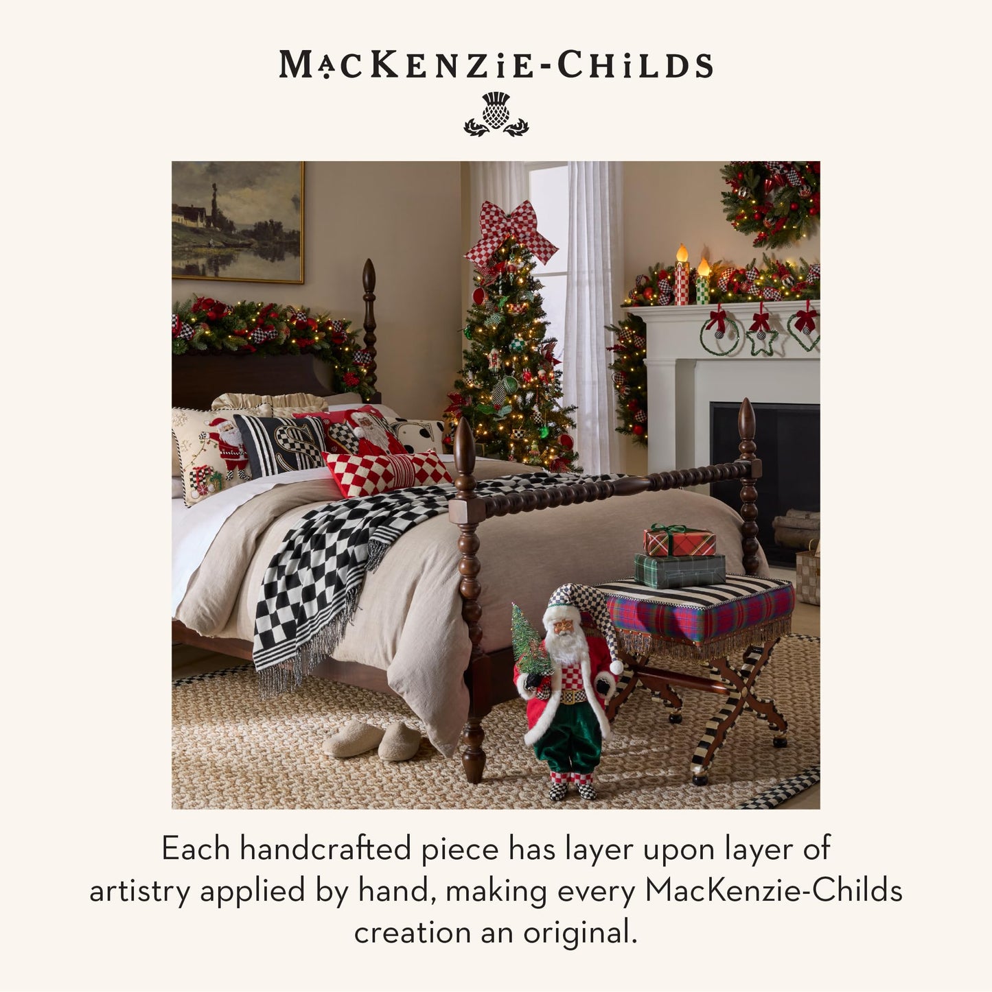 MACKENZIE-CHILDS Bow, Christmas Bow for Home Decor or Gifts, Large, Red-and-White Red Check
