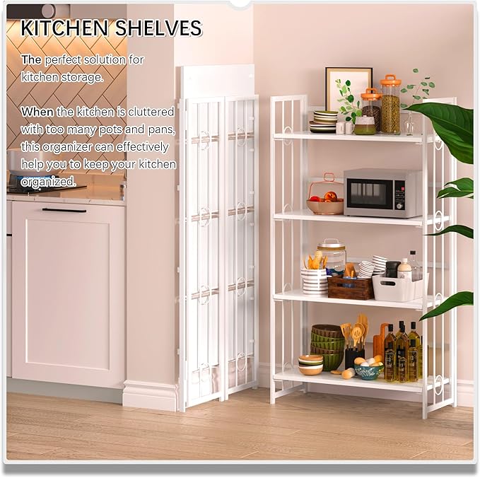 4NM No Assembly 4 Tiers Folding Bookshelf, 47.2" H Foldable Storage Shelves