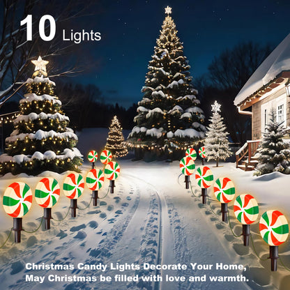 Ultimate Unicorn Christmas Lollipop Pathway Lights for Garden Christmas Decoration Red and Green, 10 LED Peppermint String Lights with Stakes for Outdoor Sidewalk Pathway Rooftop Lawn Garden