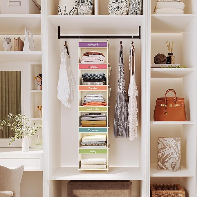 YOUDENOVA 6-Shelf Weekly Hanging Closet Organizer, Weekly Clothes Organizers