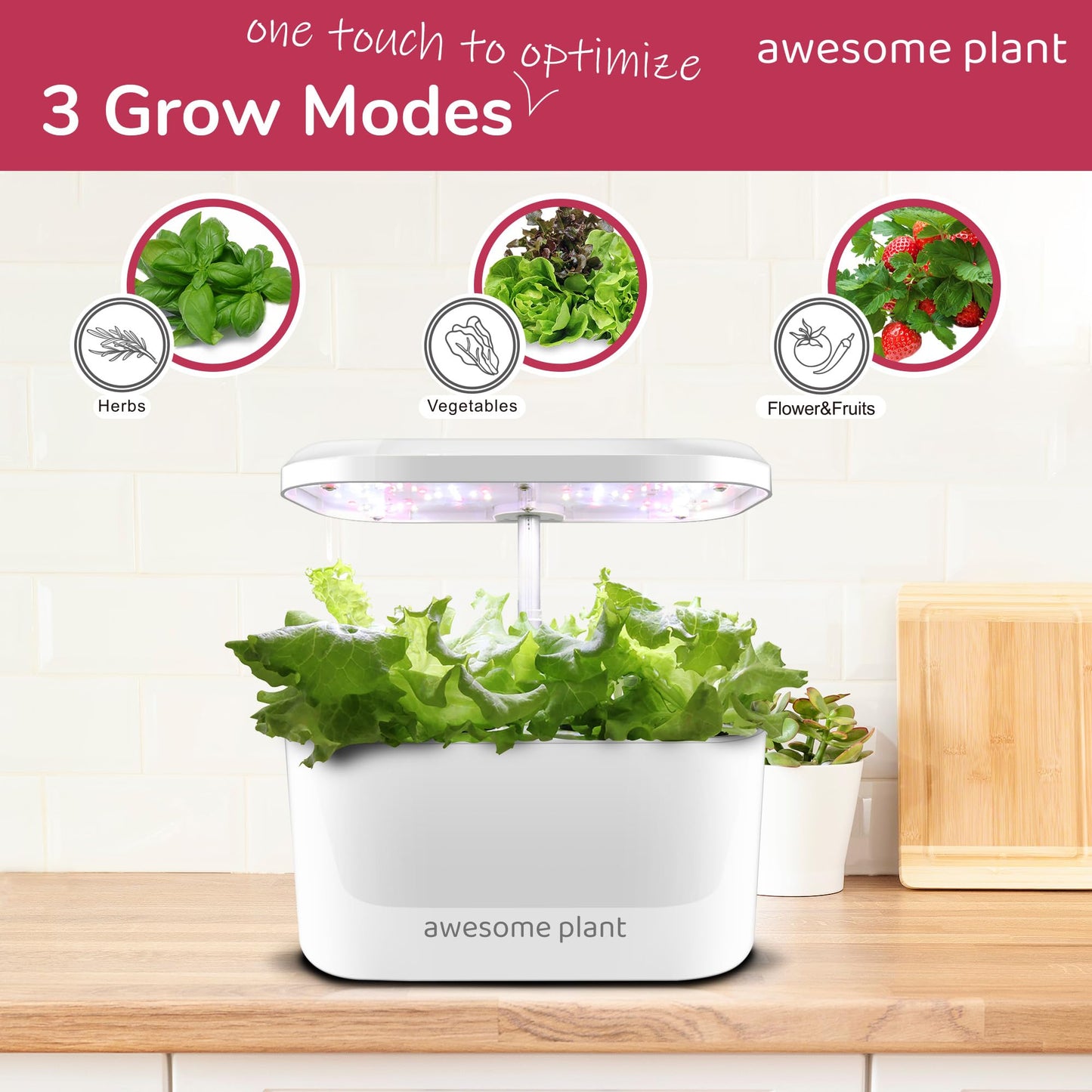Awesome Plant 6Pro Hydroponics Growing System Kit (6 Pods), Indoor Garden Kit with 3L Watertank, 3 Grow Modes and Quiet Pump, Grow Herbs Lettuce Salad at Home Kit, Adjustable Height Up to 13", White
