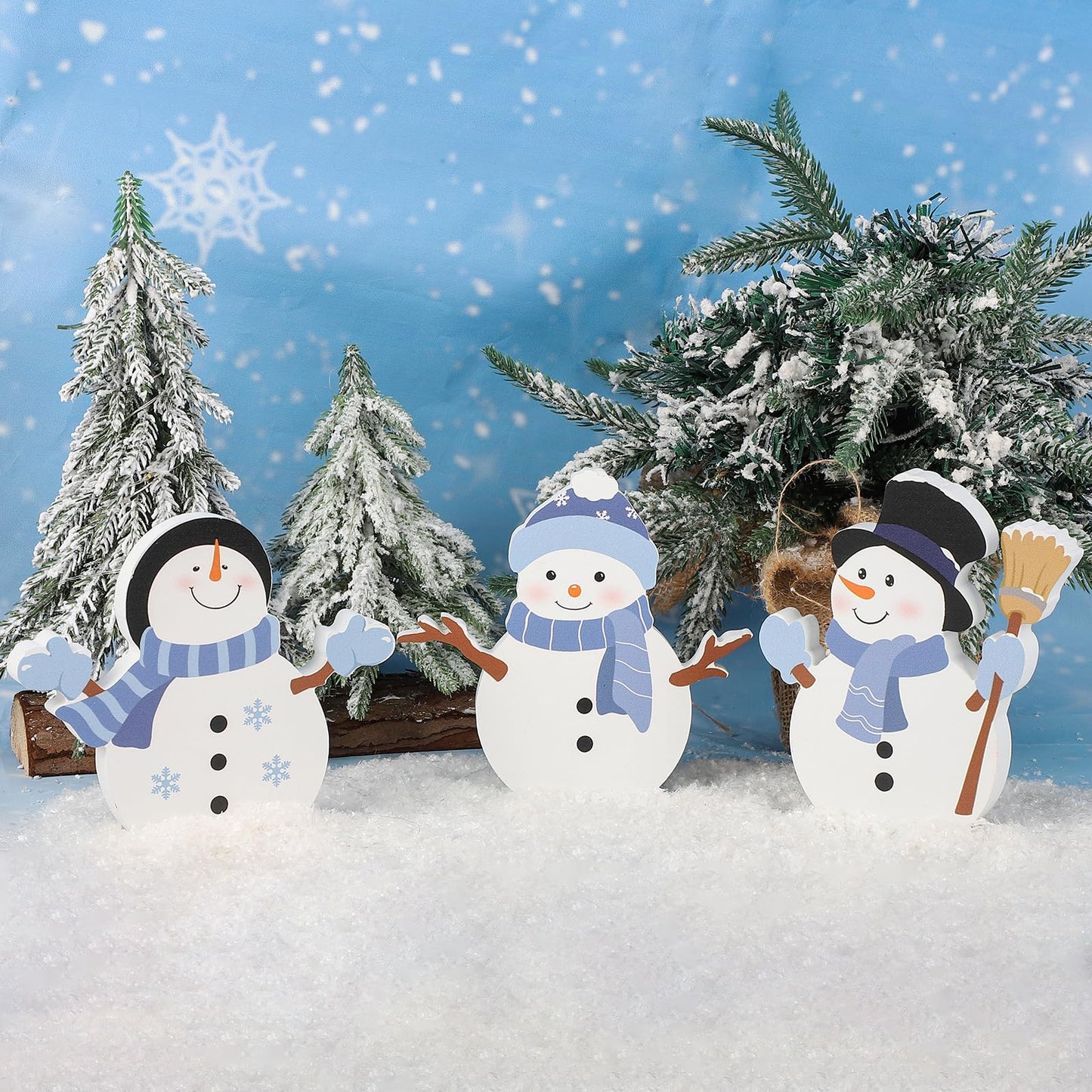 COCHIE Snowman Christmas Decorations Indoor, Cute Winter Tiered Tray Decor Set of 3, Wooden Snowman Blocks Xmas Table Decoration for Party Home Office Shelf Door (Let It Snow)