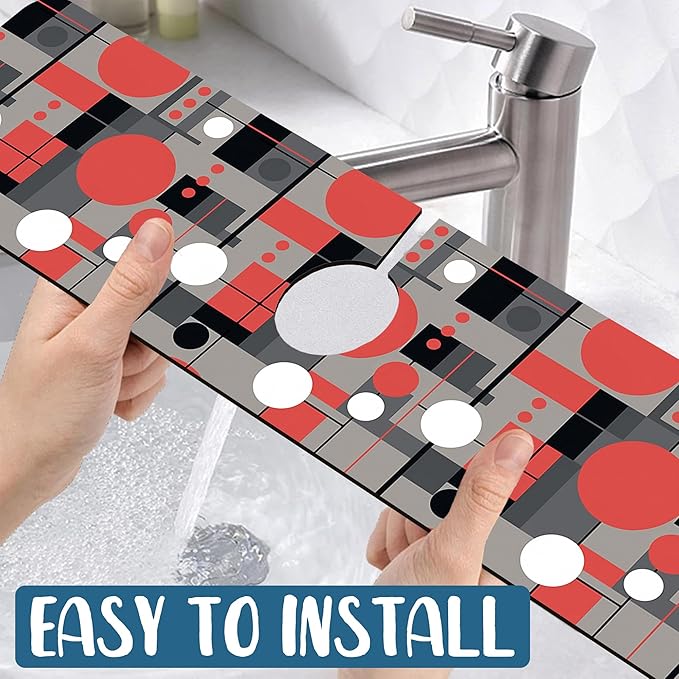 Abstract Geometric Sink Splash Guard Faucet Mat Vintage Tile Super Absorbent