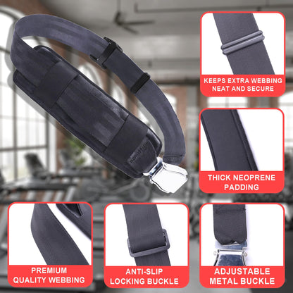 Nordic Curl Stabilizer Padded Strap with Anti-Slip Locking Buckle, Adjustable 63-Inch gym seatbelt for Bench, Nordic Curl, Leg Extensions, Seated Rows & Home Gym Training (black)