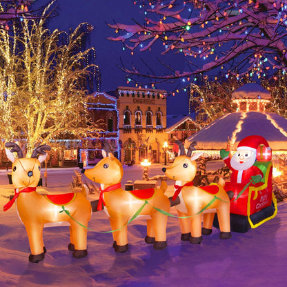 BRDJade 12FT Long Christmas Inflatables Outdoor Decorations, Inflatables Santa Claus on Reindeer Sleigh Built-in LED Lights, Christmas Blow Up Yard Decorations for Holiday Outdoor Garden Lawn Decor