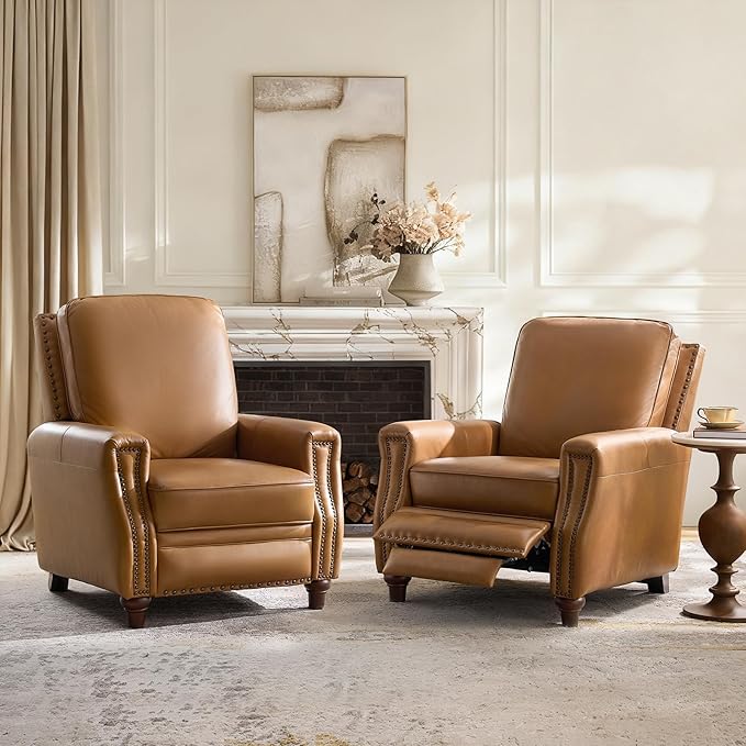 HULALA HOME Genuine Leather Manual Recliner Chairs Set of 2