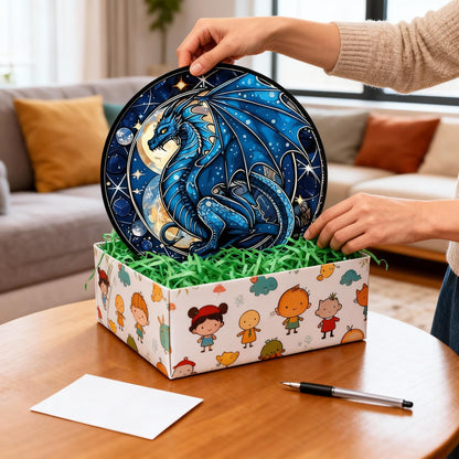 MATIHAY Cartoon Dragon Acrylic Window Hanging Ornament, Moon Dragon Wall Art Decor for Bedroom Birthday Party Supplies Halloween Christmas Decoration (Blue, 11.8"/30cm)