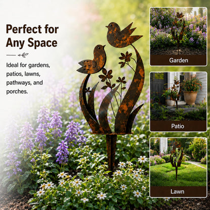 XTGXTG Bird & Wildflower Metal Garden Stake, Rustic Outdoor Yard Art Decor, Weatherproof Decorative Garden Stake for Lawn, Patio, Flower Beds, Planters & Walkways, Gift for Garden Lovers (1 Pack)