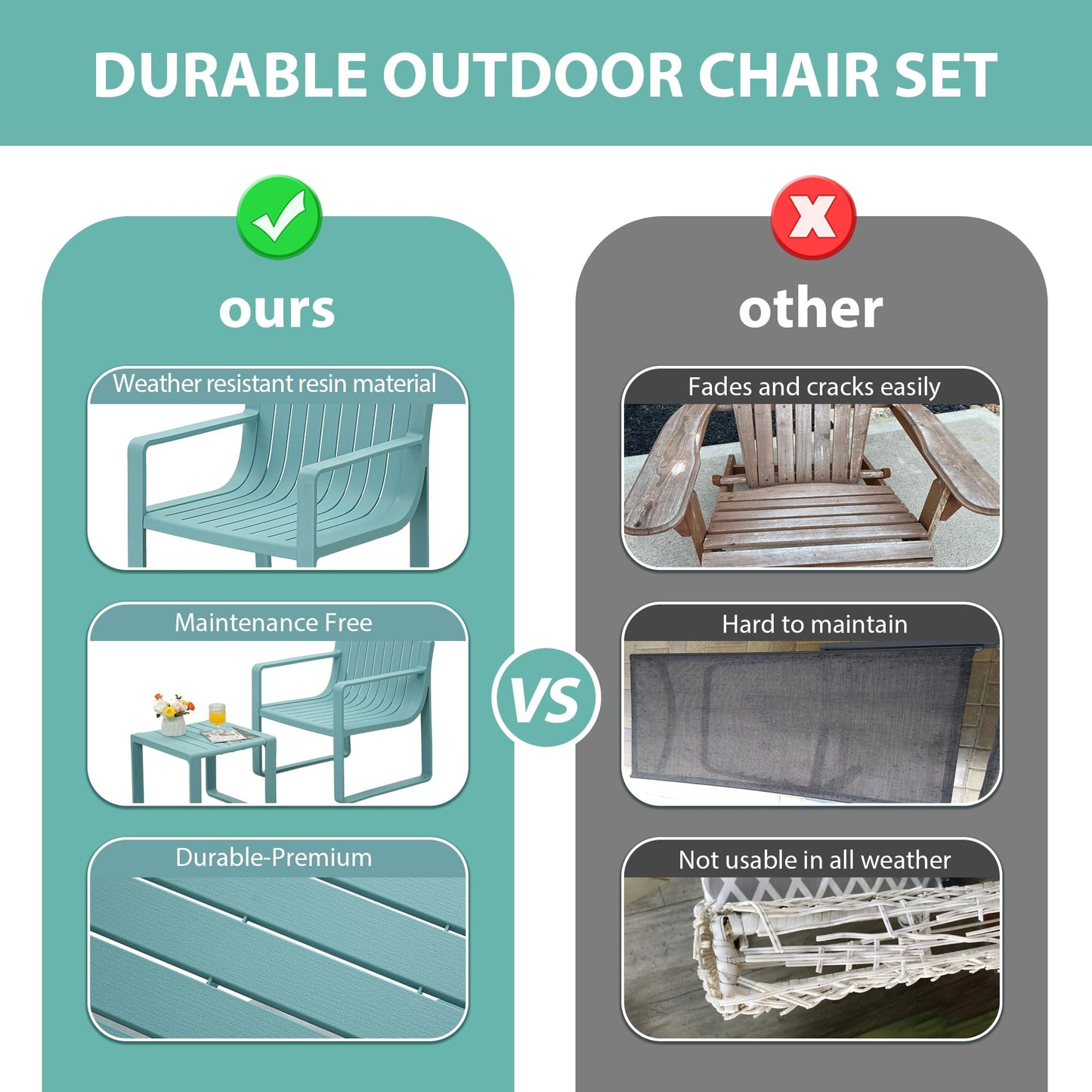 Werph Outdoor Patio Furniture Set, Patio Chairs with Outdoor Table, Front Porch Furniture Patio Chair with Balcony Furniture Bistro Table and Chair Set Outdoor Seating Set for Garden Poolside