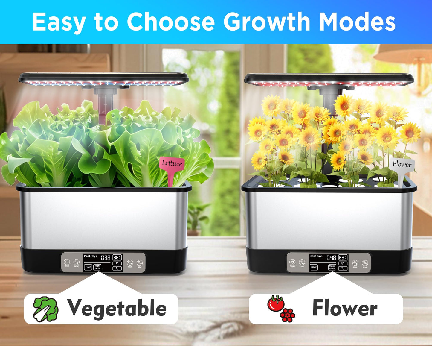 Hydroponics Growing System Indoor Garden, Smart Indoor Herb Garden with Grow Light, in Door Gardening System 8 Pods, APP & WiFi Control, Auto Timer, Quiet Pump, Stainless, Gift for Women Mom, Black