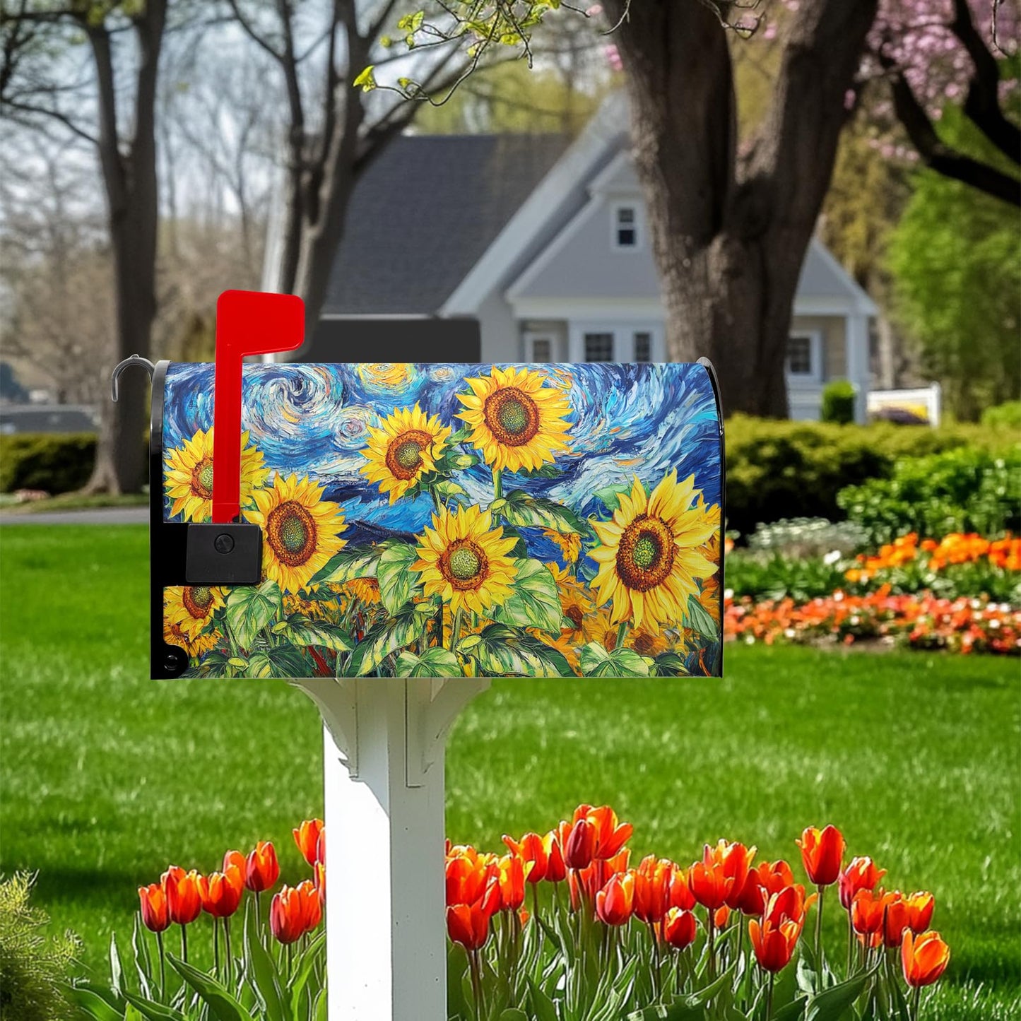 Sunflower Mailbox Cover Summer Mailbox Covers Magnetic Standard Size 21x18 inch Floral Mail Box Wrap Spring Post Letter Box Cover Decorations for Outside Garden Yard