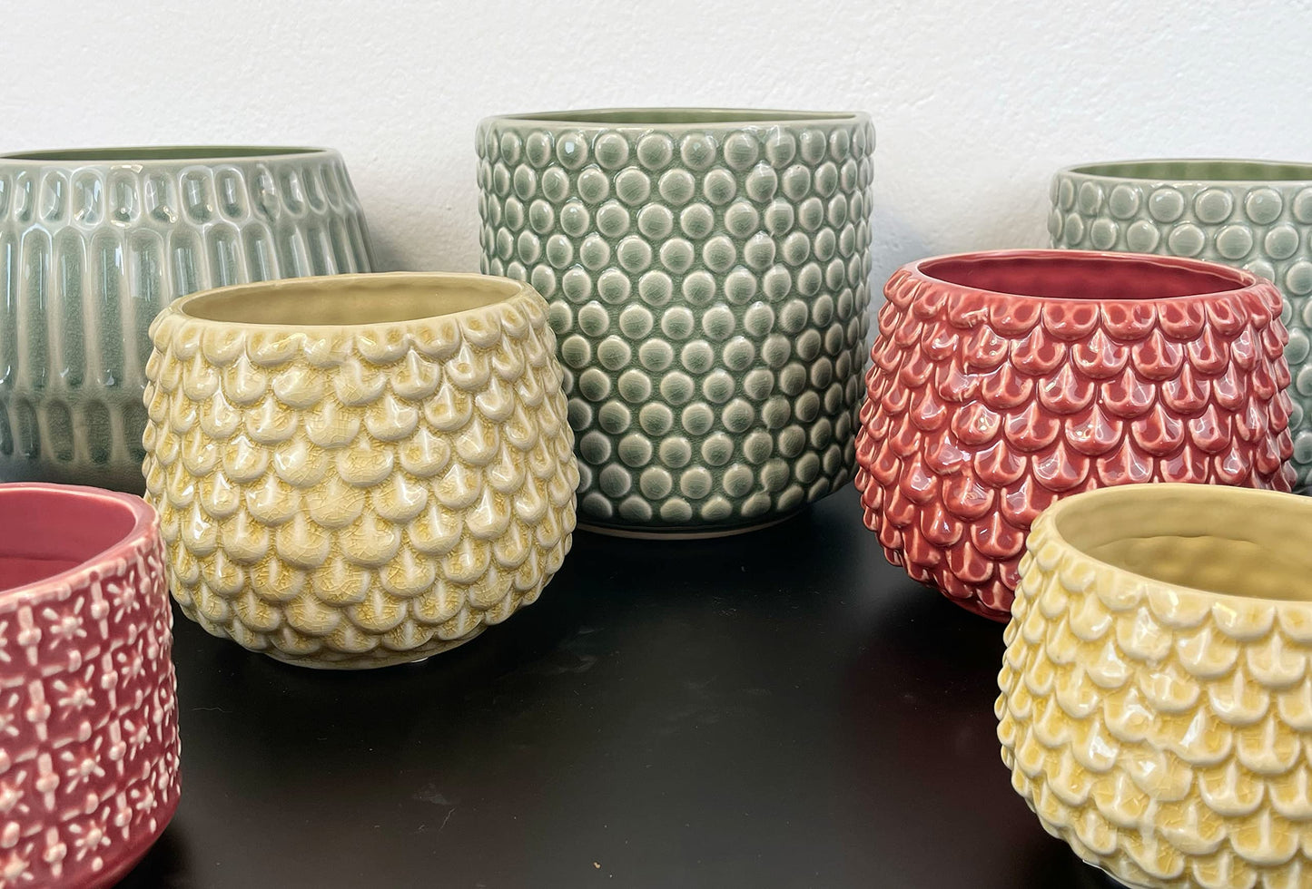 Nordring Stoneware Flower Pot – 6’’ Seasalt Planter with Polka Dots – Modern Ceramic Pot with Crackle Glaze – No Drainage Holes – Holds 5’’ Indoor Plant
