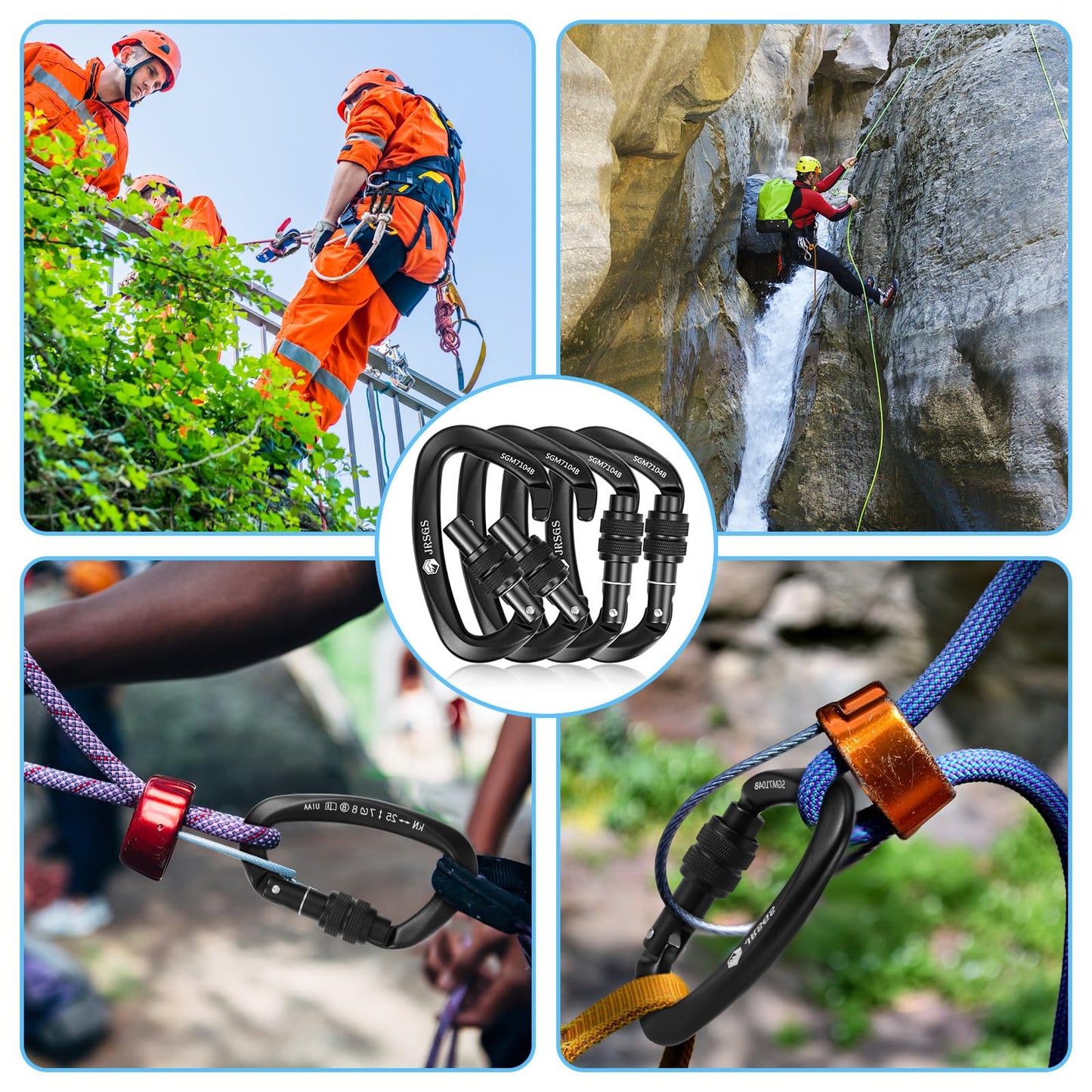 JRSGS 25KN Locking Climbing Carabiner Clips, UlAA Certified Rock Climbing Carabiner,Heavy Duty Carabiners Equipment,Large Size Carabiner for Climbing, Rappelling,Hunting and Rescue