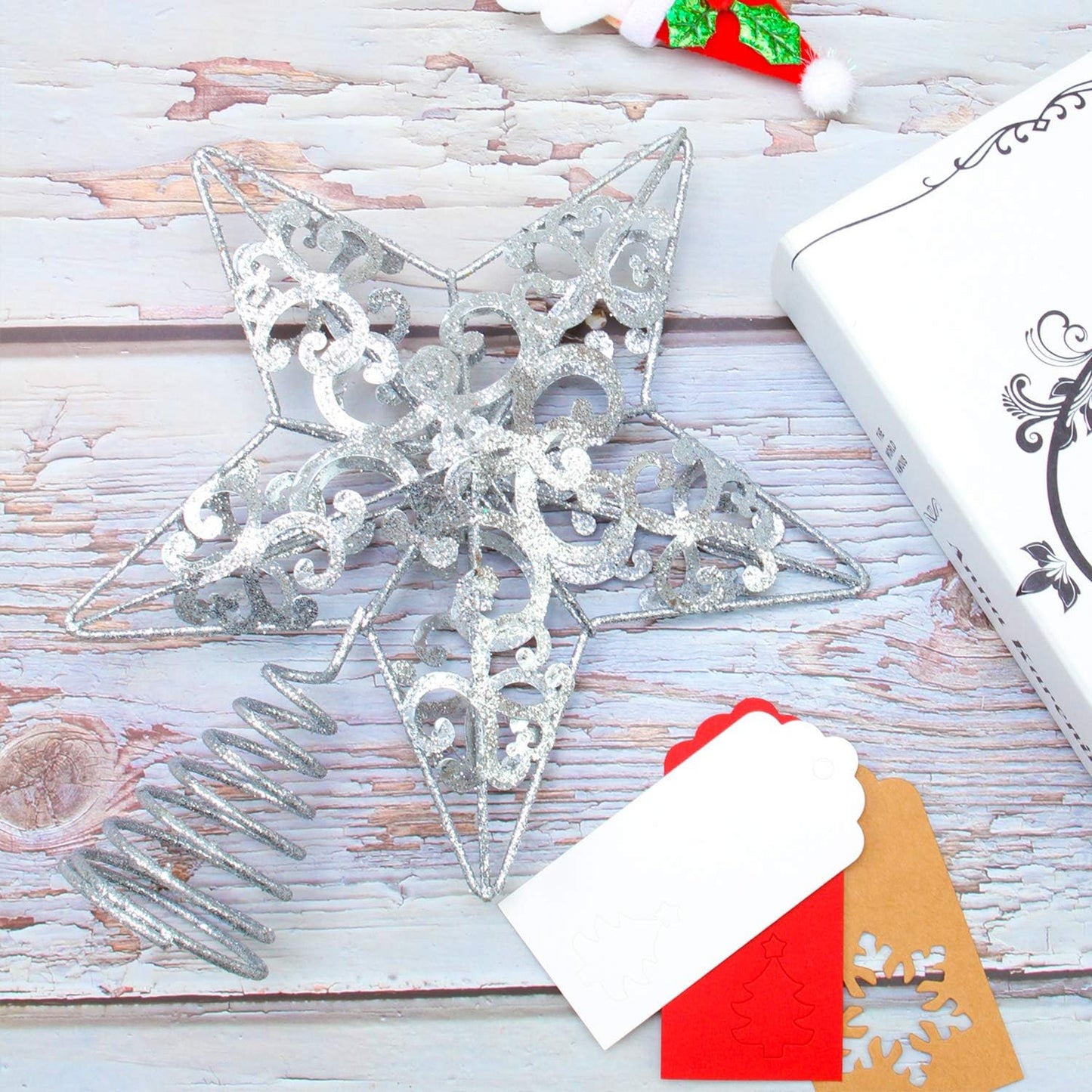 Aneco 10 Inches Christmas Treetop Star Metal Glittered Christmas Tree Topper Xmas Tree Decoration Topper for Christmas Holiday Home Office School Mall Decor, Silver