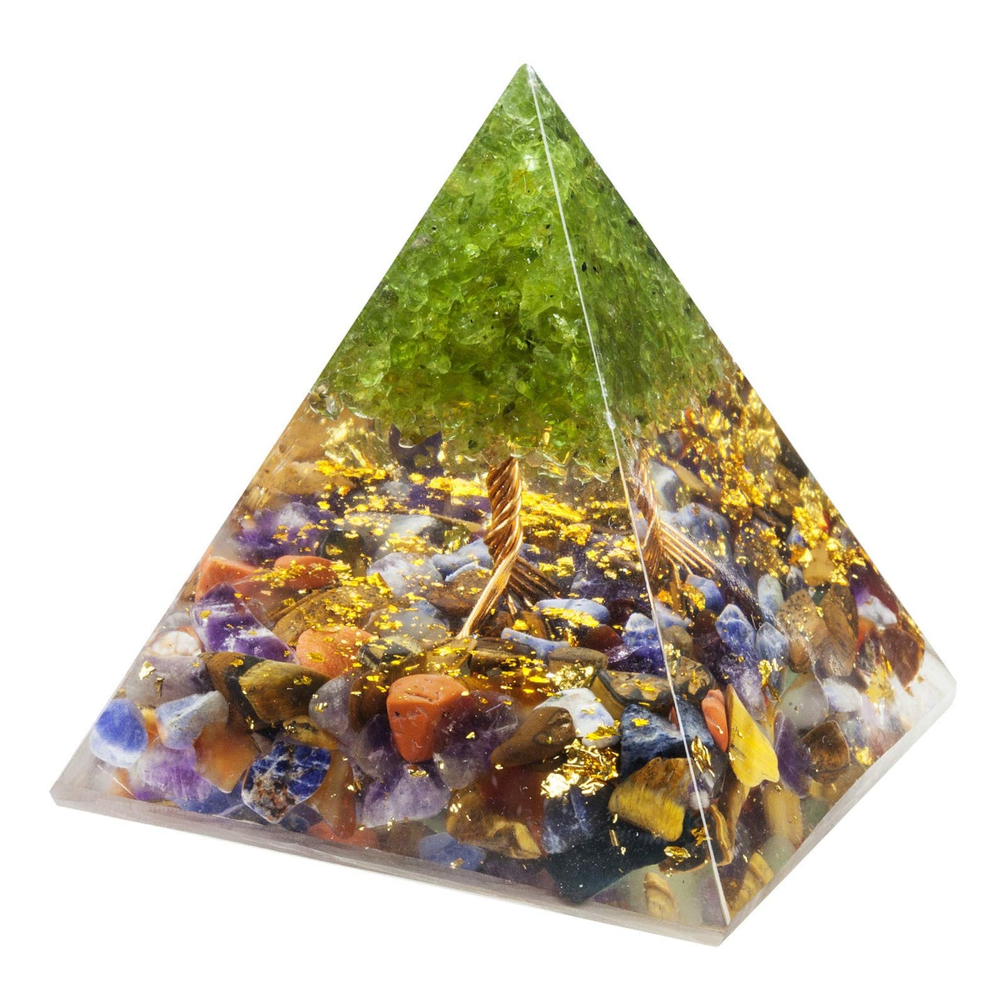 TUMBEELLUWA 2.36in 7 Chakra Crystal Tree of Life Orgonite Pyramid Generator Handmade Energy Stones Decor for Prayer, Meditation, Yoga