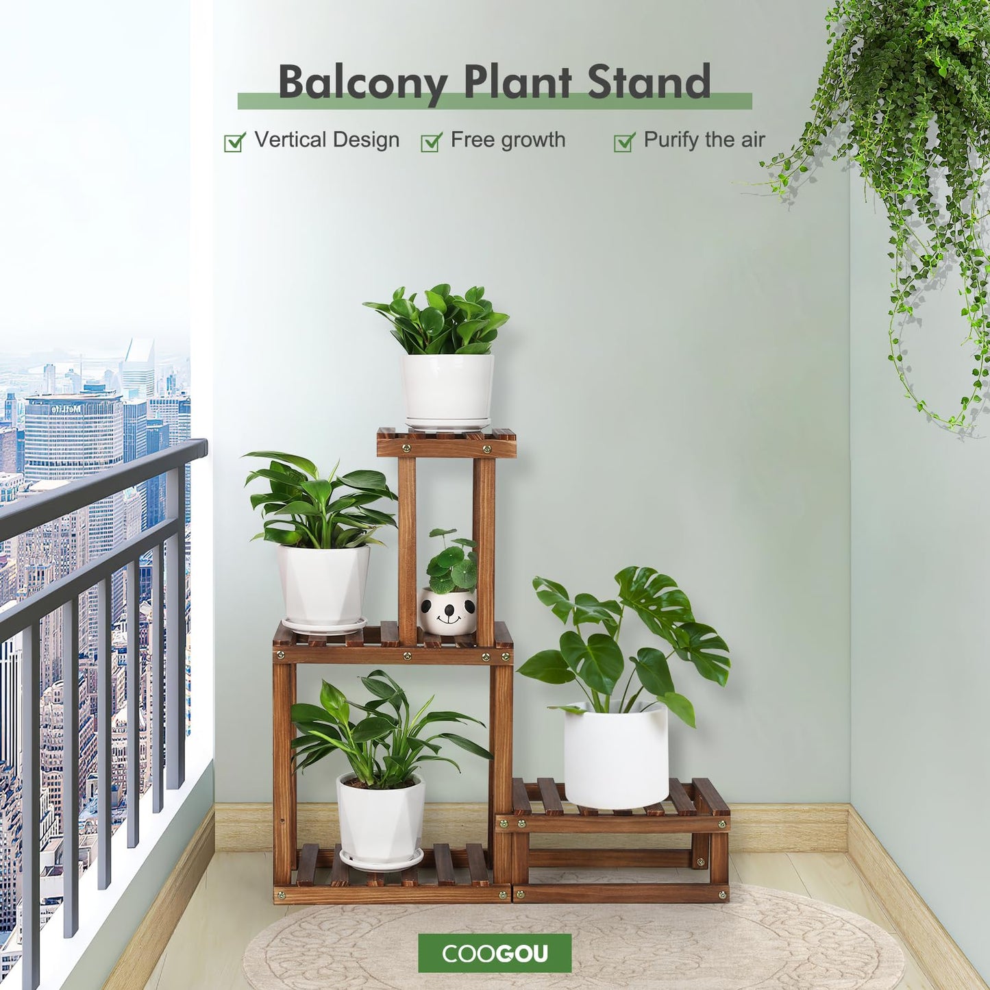 COOGOU Wood Plant Stand Indoor Outdoor 4 Tiers Plant Rack Corner Planter Shelf Flower Pot Holder for Living Room Garden Patio Yard Porch (Space Saving,27.6”,Small)