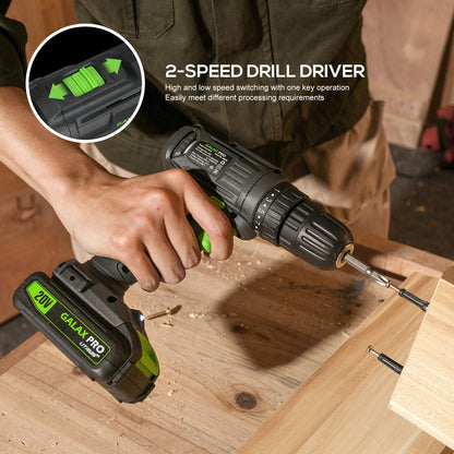GALAX PRO D6001 20V 2-speeds Drill Driver and Impact Driver Combo Kit, Cordless Drill Driver/Impact Driver, 1pcs 1.3Ah Lithium-Ion Batterie, Charger Kit, 11pcs Accessories and Tool Bag