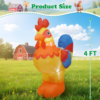 4FT Inflatables Christmas Spring Farm Ranch Blow up Animals Cute Rooster Decorations with LED Light Indoor Outdoor Yard Graden Party Lawn Holiday Decor