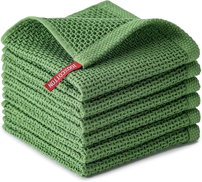 BOOMIBOO 6-Pack Kitchen Dish Cloths, 100% Cotton Waffle Weave, Ultra Soft