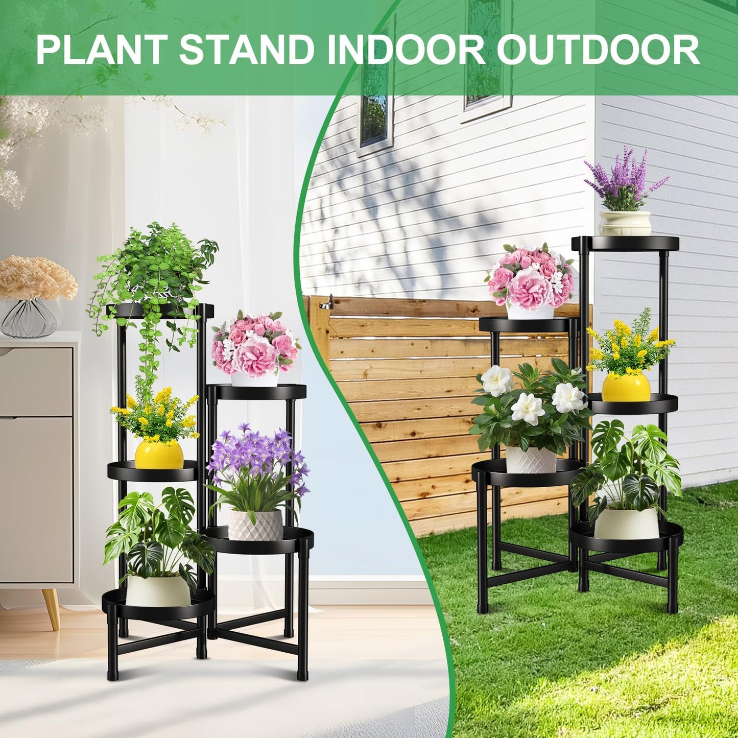 Atpddpey Plant Stand Indoor Outdoor 5 Tier Black Metal Plant Holder 31 in Tall 9 in Wide,Tiered Flower Pot Display Stand,Multiple Plant Stand for Living Room Corner Garden Patio Lawn Balcony