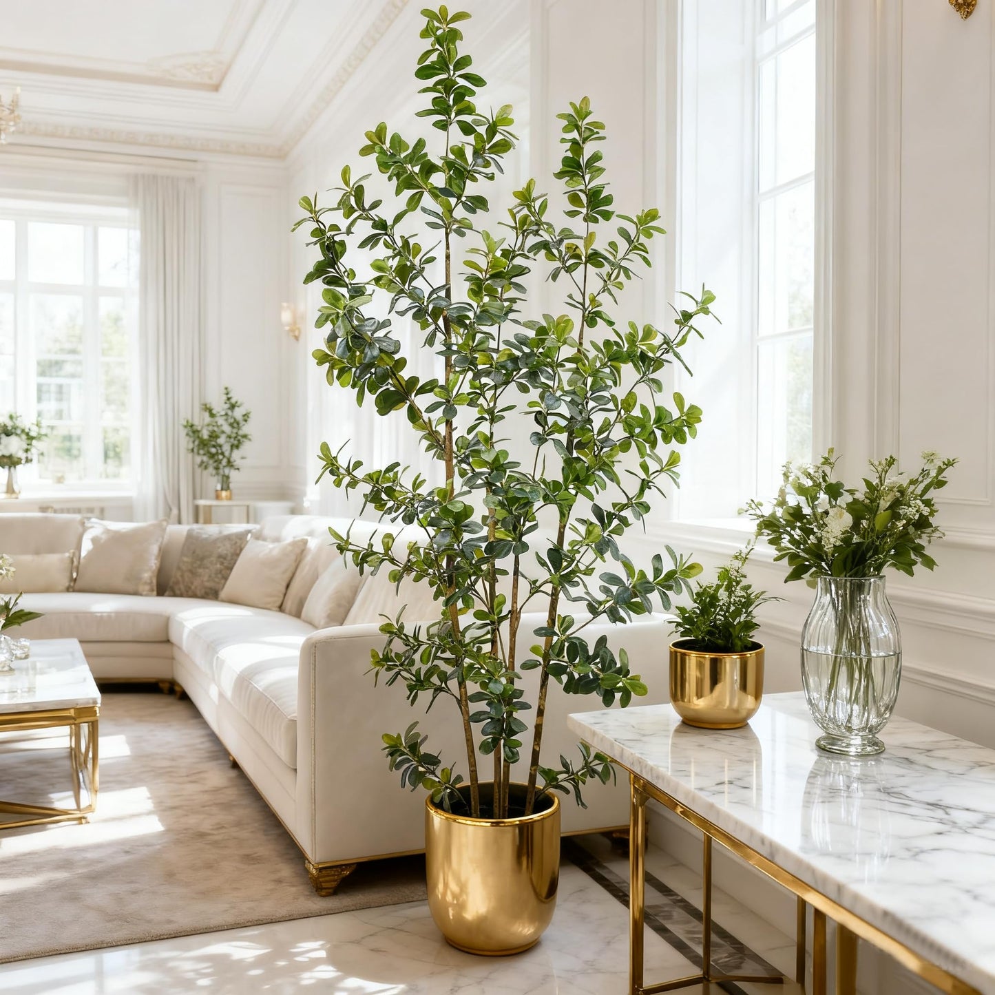 ZSENENT Fake Trees Premium 4 Main Trunks 7 ft Faux Black Olive Tree, Realistic Olive Trees Artificial Indoor, Low-Maintenance, Ideal Artificial Tree for Home Office Décor (Green)