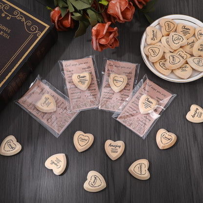 60 Set God Says You Are Inspirational Christian Gifts for Women Bulk, Religious Gifts Bulk Wooden Pocket Heart Token with Holy Encouragement Cards Prayer for Church Sunday School Women Coworker